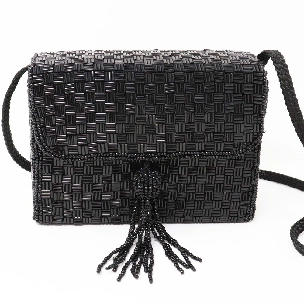 Black Weave Beaded purse vintage